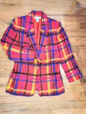 Vintage Chaus Colorful Plaid Blazer with Bold Red & Yellow Checks